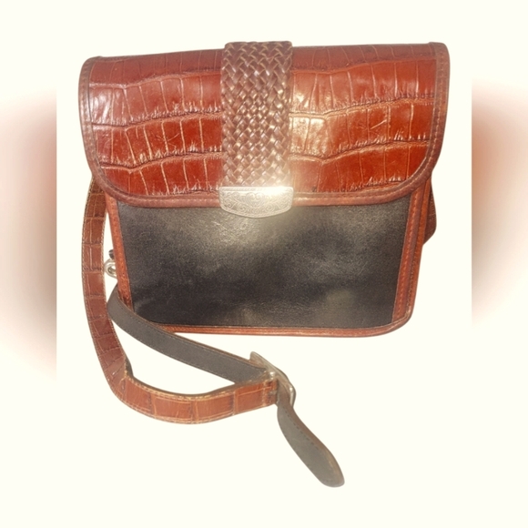 Brighton Vintage Gillian Collection Brown/ Black Leather Organizer Crossbody Bag - Picture 10 of 10